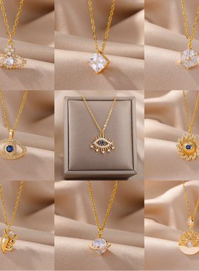 Evil Eye Sun Necklace for Women Gold Color Chains Stainless