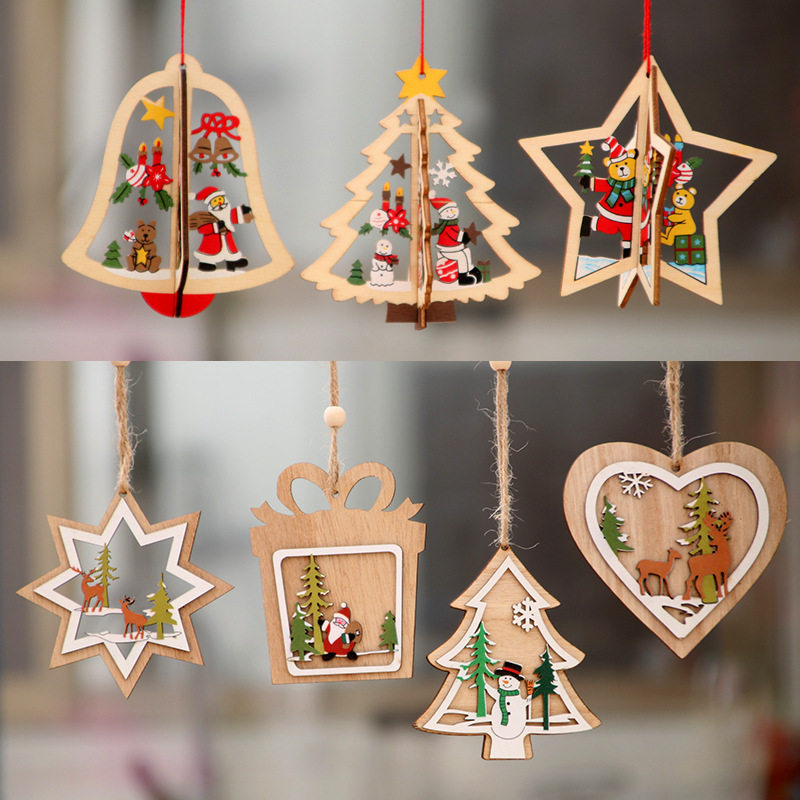 2022 3pcs wooden  christmas decorations diy craft toys gifts
