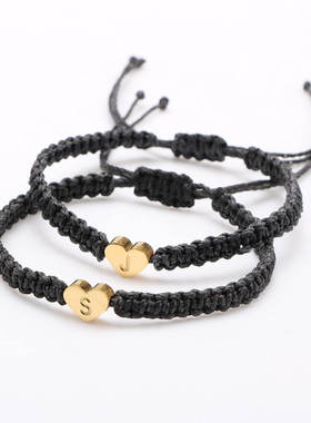 Handmade A-Z 26 Letter Heart Bracelet Woven Baided Rope