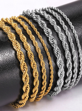 2-6mm Gold Silver Color Rope Chain Bracelets For Men Women