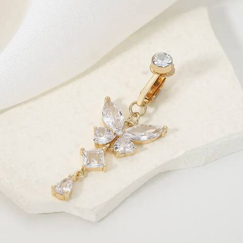 Clip On Belly Button Ring Butterfly Shape Copper Zircon