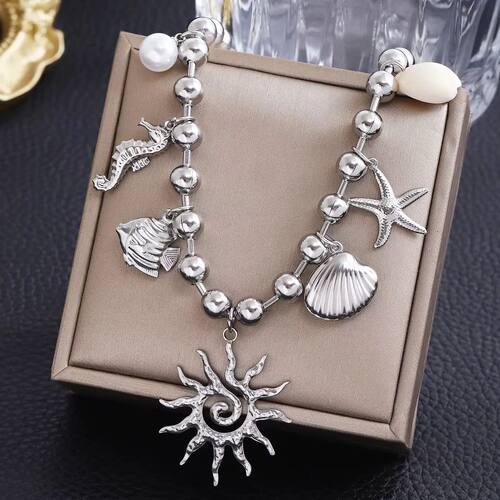 Summer Beach Stainless Steel Necklace Sun Starfish Shell