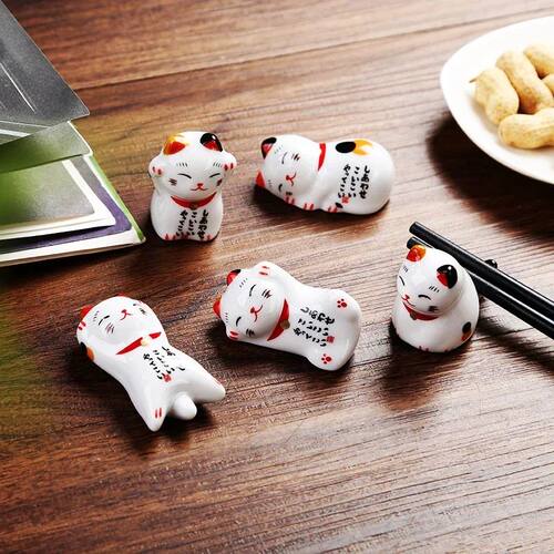 5pcs Lucky Cat Ceramic Chopsticks Holder Chopsticks Pillow
