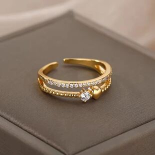 Women for Rings Finger Double Layer Opening Heart