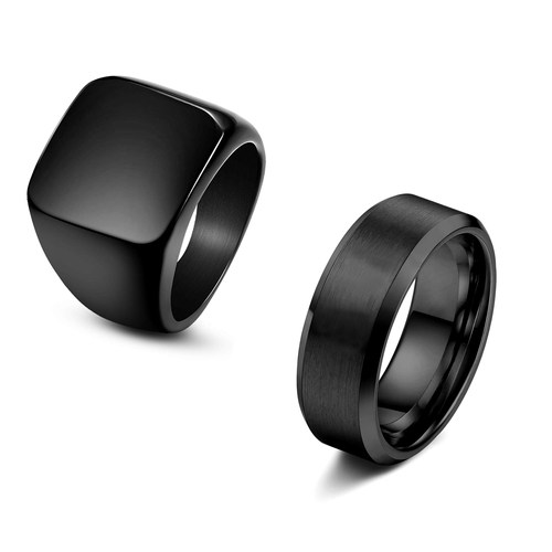 2024 Fashion Men's Smooth Black Stainless Steel Rings Width
