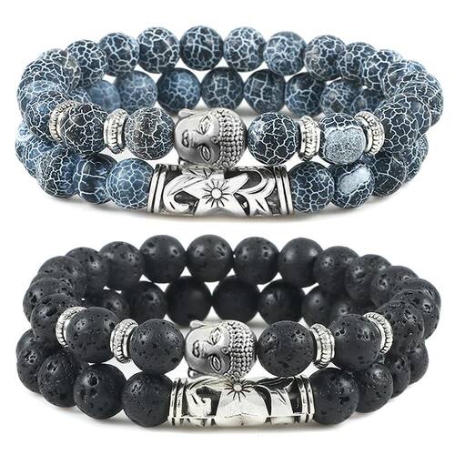 2pcs/set Buddha Head Bracelet for Women Men Natural Tiger