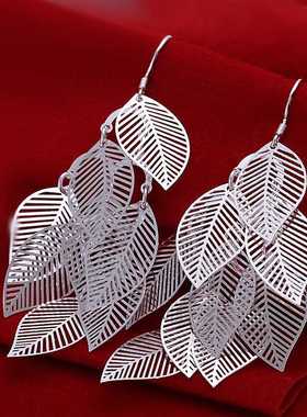 Simple Stainless Fashion Style Silver Plated Gloss Leaves