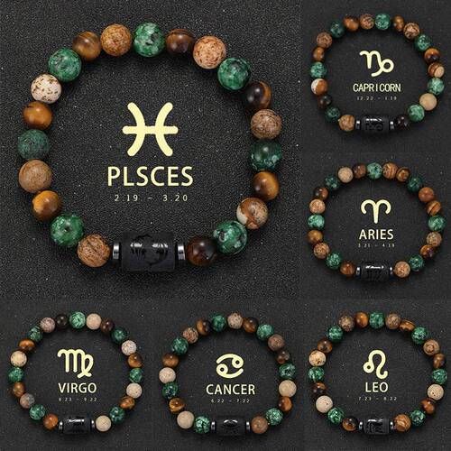 12 Zodiac Signs Natural Stone man bracelet  Virgo Pisces