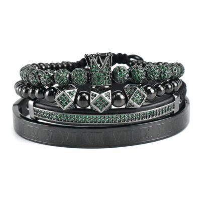 Luxury Red CZ Royal Crown Charm Men Bracelets Stainless