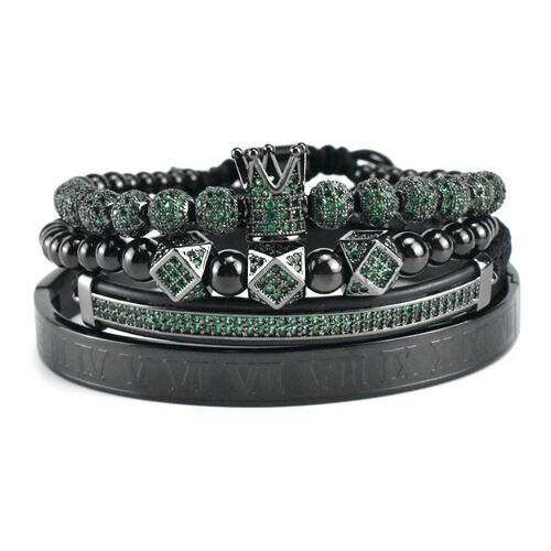 Luxury Red CZ Royal Crown Charm Men Bracelets Stainless