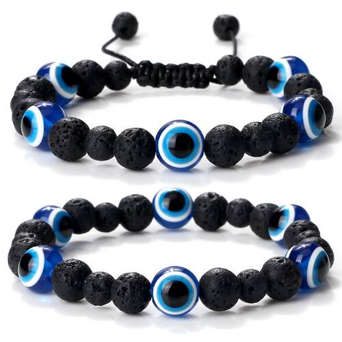 Black Matte Lava Beads Bracelet Turkish Evil Eye Bangles