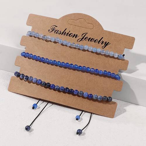 3Pcs/set 4mm Blue Natural Stone Braided Bracelet