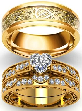 Couple Rings Luxury Gold Color Women Rhinestones Zircon