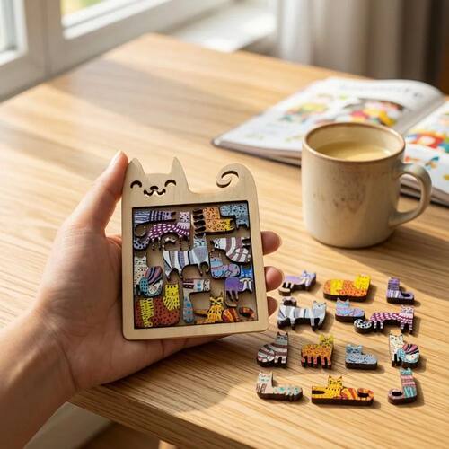Cute Wooden Cat-Shaped Fun High-Difficulty Puzzle Toy Kids