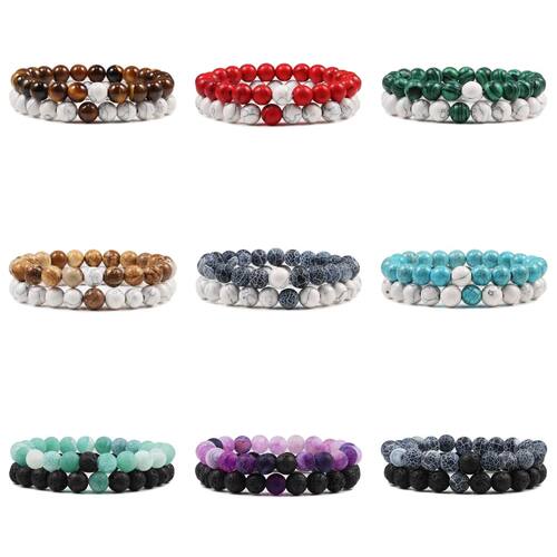 2Pcs Man Bracelets Set Of Tiger Eye Stone Peacock Stone