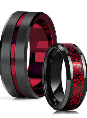 Fashion 8mm Red Groove Beveled Edge Black Tungsten Wedding