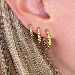 Carved Textured Niche Hoop Steel Huggies Stainless 3Pack