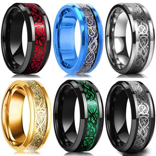 Stainless Dragon Ring Celtic Men 8mm Colors Steel