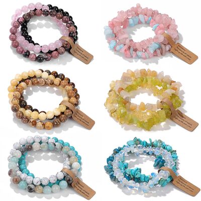 3pcs Natural Stone Bracelets Pink Quartzs Citrines