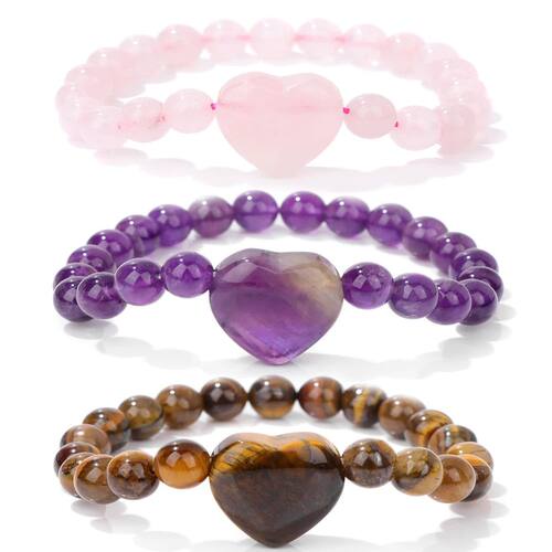 Original Natural Stone Heart Bracelets For Women Men Rose