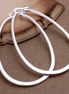 Silver Plated Earrings Ornaments For Women Flat U Hoop
