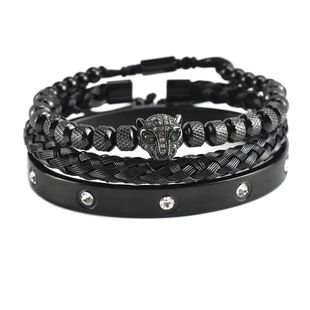 Green Leopard Head Charm Bracelets For Men CZ Stainless