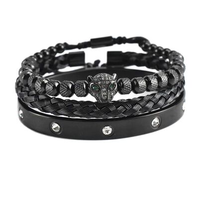 Green Leopard Head Charm Bracelets For Men CZ Stainless