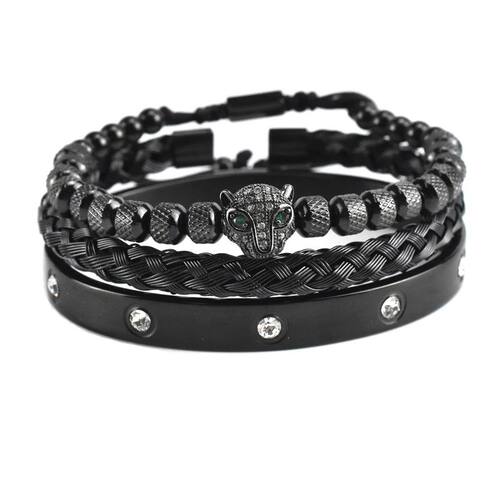 Green Leopard Head Charm Bracelets For Men CZ Stainless