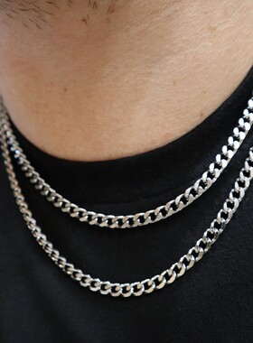 Classic Fashion Cuban Chain Men Necklace Simple Width
