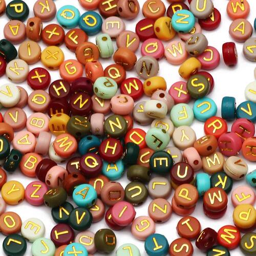 Mixed Letter Acrylic Beads Round Flat Loose Spacer Alphabet
