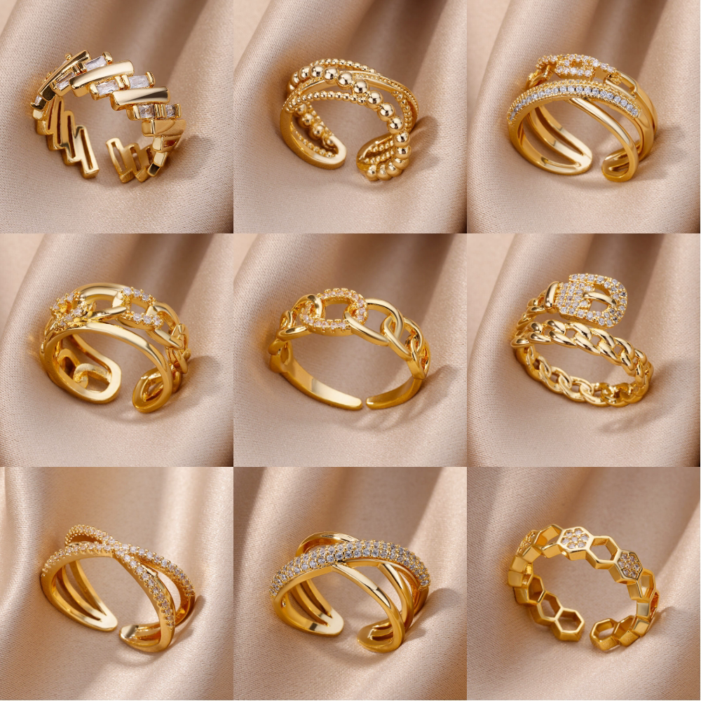 Fashion Gold Color Stainless Steel Rings For Women Chain