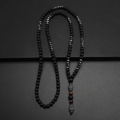 Black Obsidian Round Beads Hematite Old Man Head Pendant Y