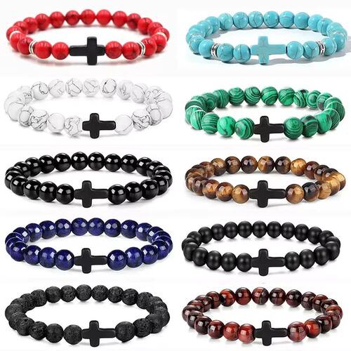 Prayer Men Natural Stone Wood Beads Rosary Hematite Cross