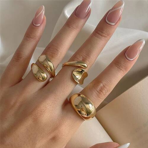 3Pcs/Set Gold Color Smooth Geometric Open Rings Set For