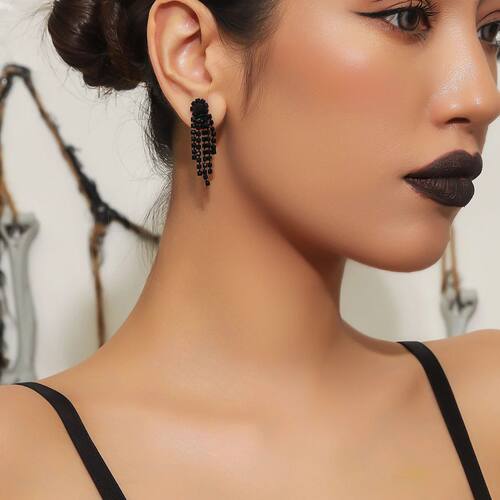 Fashion Black Color Long Tassel Earrings for Women Bridal