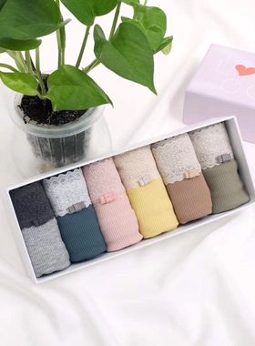 古妃202815女士盒装条纹内裤蕾丝6条装棉蝴蝶结莫代尔三角裤包邮