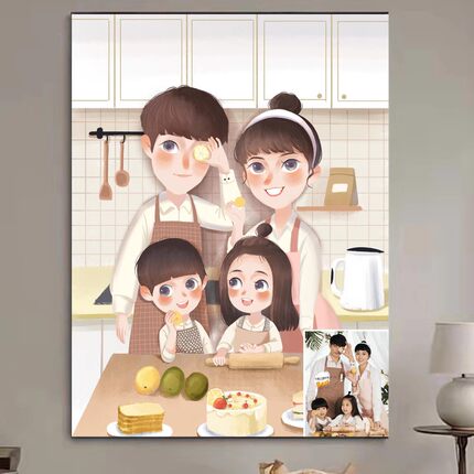 卡通Q版手绘头像情侣全家福画像装饰画真人照片漫画定制插画设计