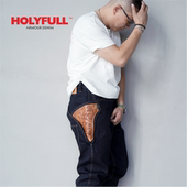 2025秋冬新款 艺术皮雕18盎司双染赤耳原牛机车骑行盔甲1代牛仔裤