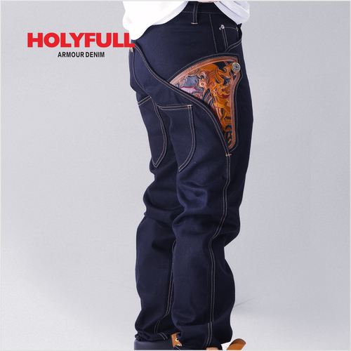 原创设计18oz重磅皮雕牛仔裤