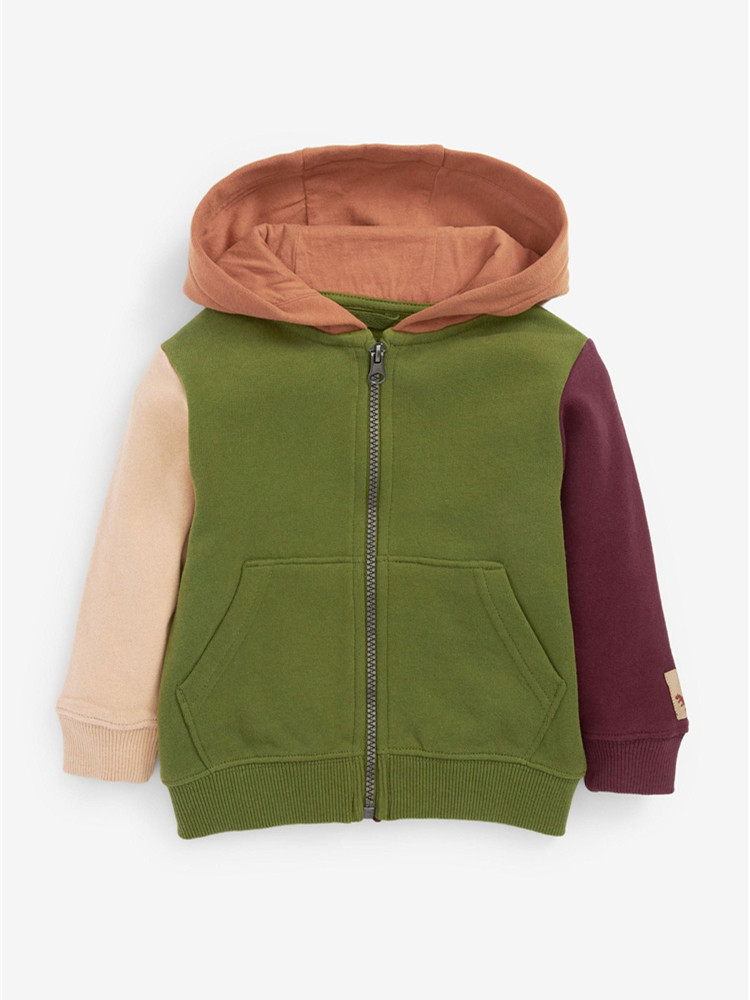 现货英国NEXT正品童装男童春绿色拼色休闲薄绒连帽运动卫衣外套