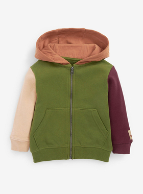 现货英国NEXT正品童装男童春绿色拼色休闲薄绒连帽运动卫衣外套