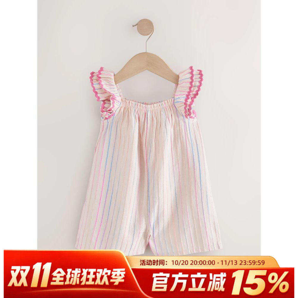 现货英国Next童装25女童女宝宝格子吊带背心连体衣连身短裤连身衣