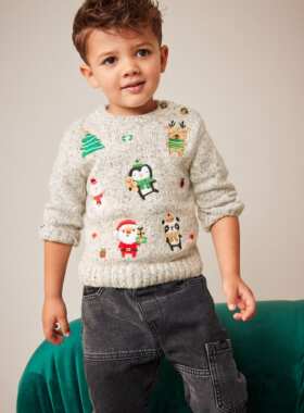 现货英国NEXT童装冬款男童男宝宝圣诞驯鹿企鹅卡通套头针织衫毛衣