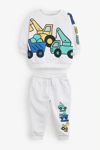 现货英国Next童装男童男宝宝挖土机线圈卫衣套衫运动服裤子套装