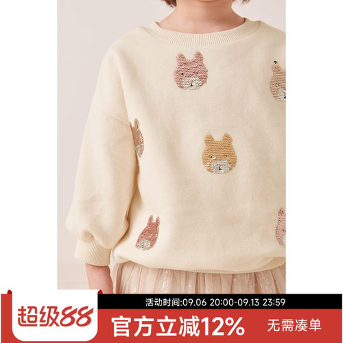 英国NEXT童装春秋女童女宝宝卡通圆领衫运动套头加绒卫衣上衣