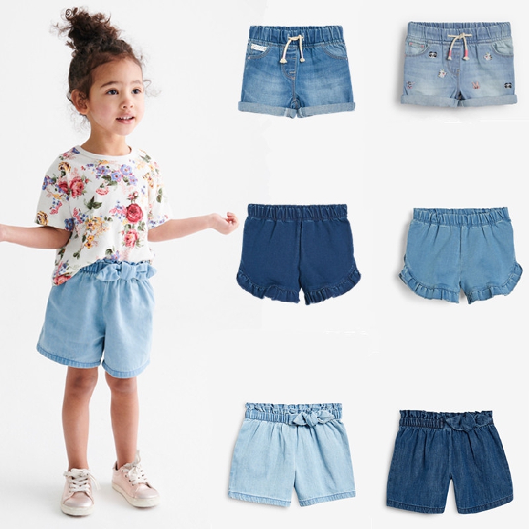 现货英国Next童装官网女童女宝宝夏款卡通刺绣牛仔裤短裤