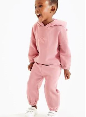 现货英国NEXT童装春秋女童女宝宝加绒长袖套头卫衣连帽衫裤子套装