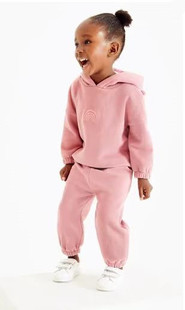 现货英国NEXT童装春秋女童女宝宝加绒长袖套头卫衣连帽衫裤子套装