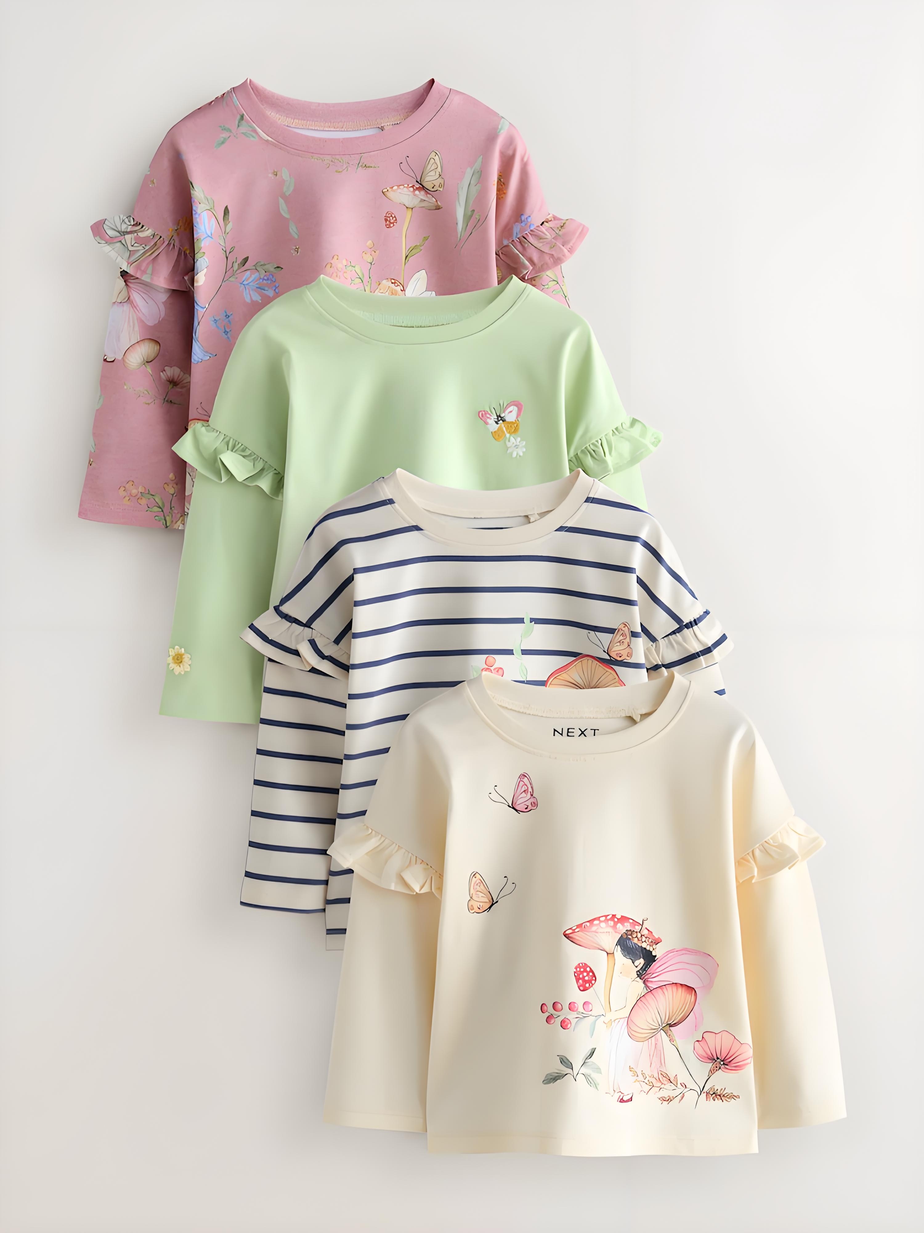 英国NEXT童装25秋新款女童女宝宝纯棉小精灵长袖T恤上衣打底衫4件