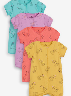 现货NEXT童装男女宝婴儿独角兽大象长颈鹿爬服哈衣短袖连体衣4件